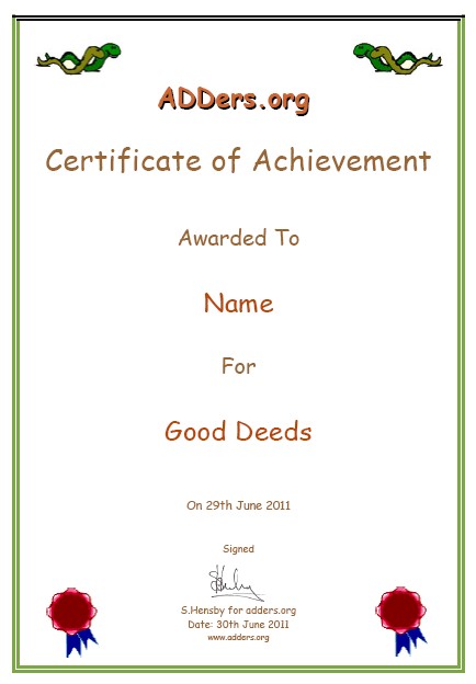 Certificate of achievement adderward